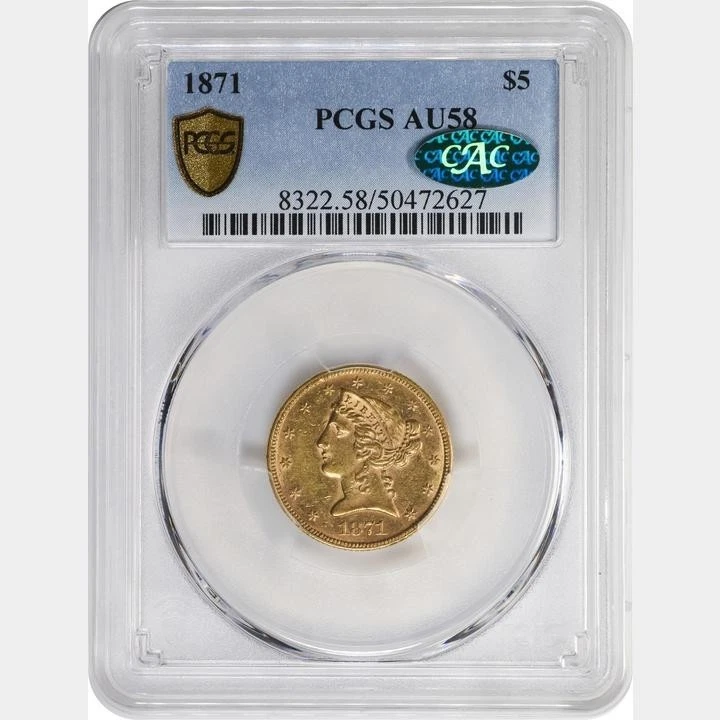 1871 $5 Liberty Head Gold Coin PCGS AU 58 – Rare Collectible
