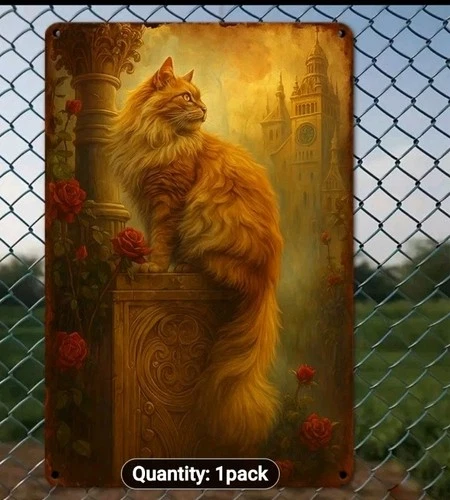 Vintage Cute Cat Floral Metal Tin Sign Rustic Wall Decor Home Bar Bedroom Garden