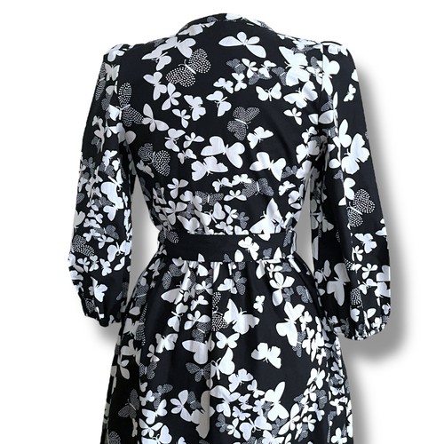 Talbots Womens Shirtdress Sz 4 Petite Black White Polka Dot Butterflies Midi - Picture 11 of 12