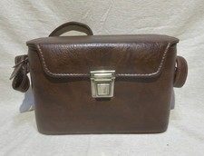 Vintage CAMERA Hard CASE Strap Brown Faux Leather Storage Carrying Bag A-1