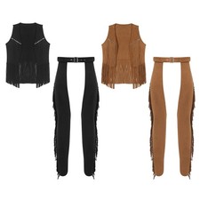 Mens Vest And Chaps Christmas Outfit Dress Up Cowboy Costume Sleeveless Retro