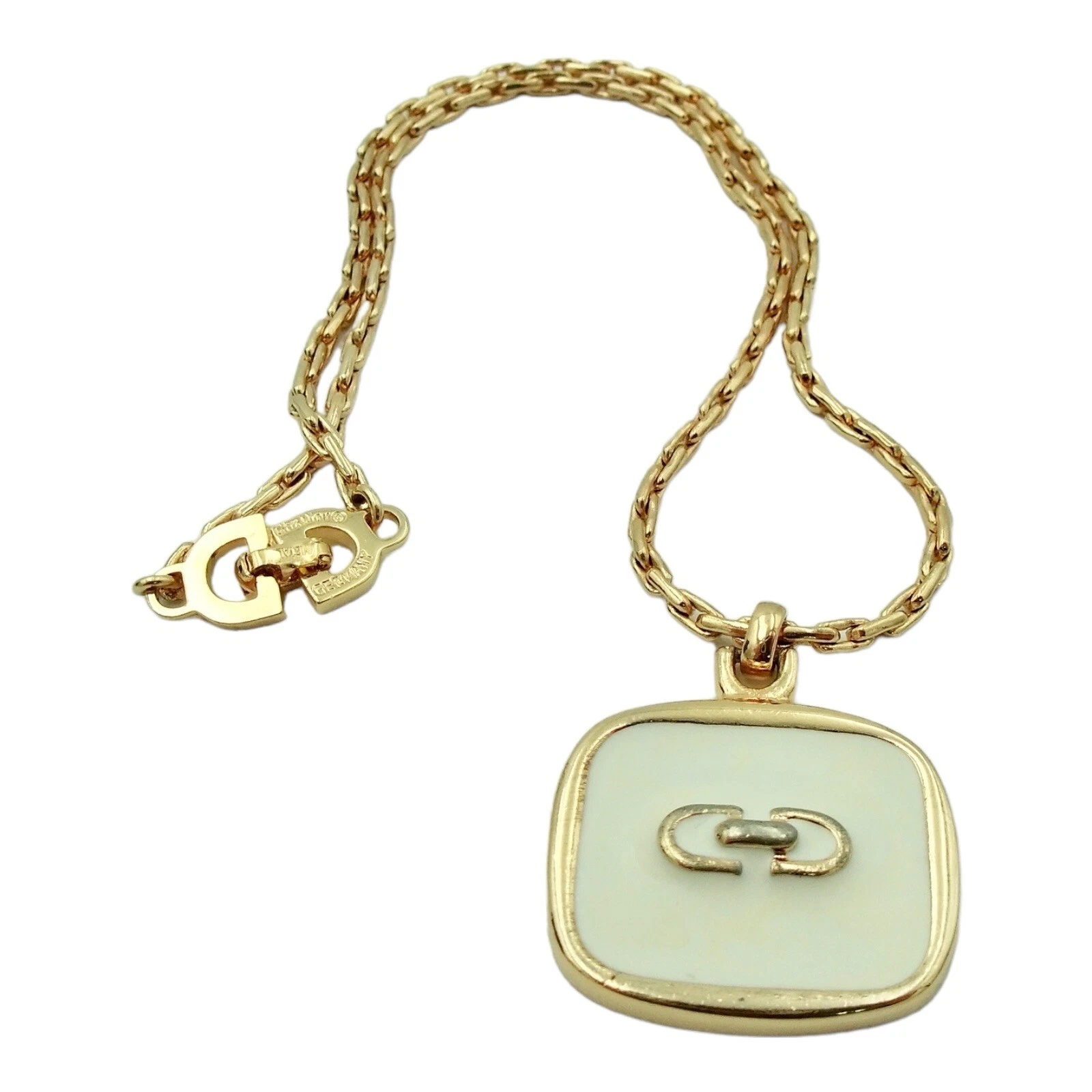 Collana Christian Dior logo vintage oro CD smalto bianco sporco firmata anni 80 BinP