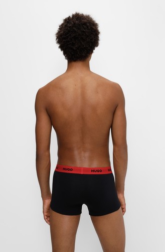 Hugo Boss BLACK/RED Men's Stretch Cotton Logo-waistband Trunks-3 Pack, US Large - Picture 4 of 4