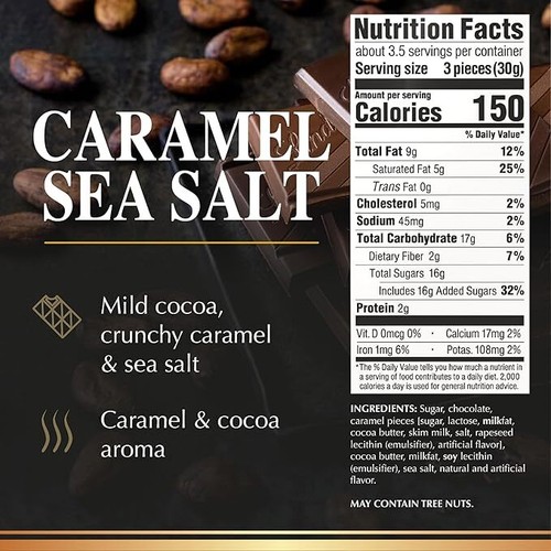 Lindt EXCELLENCE Caramel Sea Salt Dark Chocolate Candy Bar,Dark Chocolate 3.5 oz - 第 2/6 張圖片