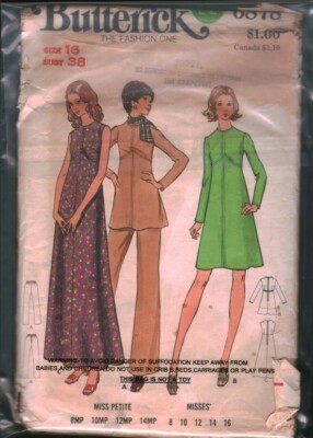 6878 Vintage Butterick Sewing Pattern Misses 1970s Dress Tunic Pants ...