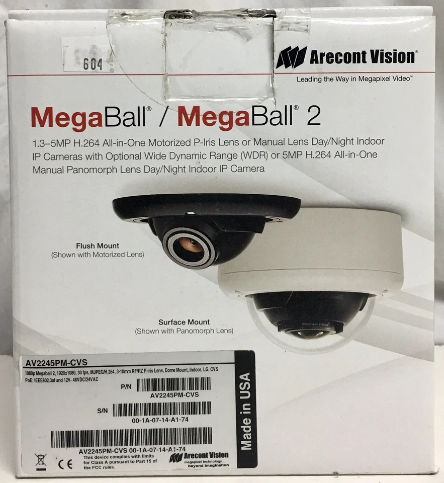 Arecont Vision AV2245PM-CVS Dome 1080P Security Camera Mega Ball 2 New Open Box - Image 2 of 4