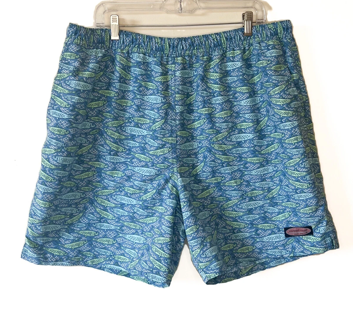 Vineyard Vines Mens Sz XL Swim Trunks Fish Pattern Blue Green Mesh