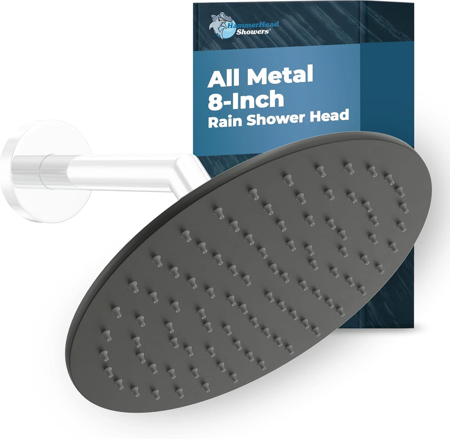 Matte Black 8" Rainfall Shower Head - High Flow 2.5 GPM Pressure Optimized