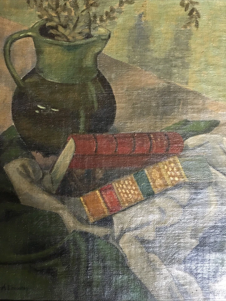 André LECOUTEY (1889-1974) Peinture Huile NATURE MORTE AUX LIVRES École Normande - Photo 2/4