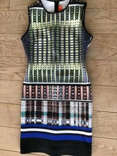 clover canyon kleid etui neopren bunt grafischer print figuroptimierer M busines