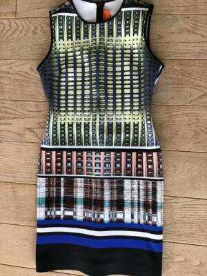 clover canyon kleid etui neopren bunt grafischer print figuroptimierer M busines