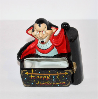 VTG Design House Halloween Vampire Coffin Planter Candy Dish 1989 Ceramic 5''