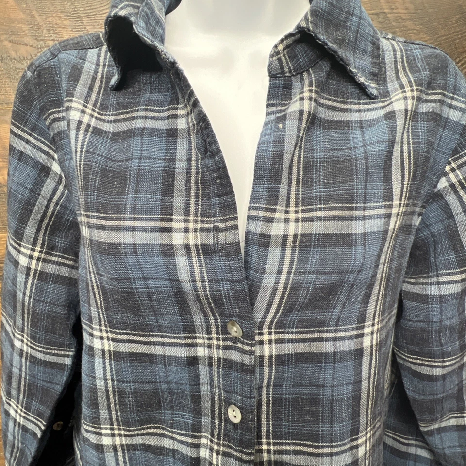 Camisa Recortada Pendleton Azul Marino y Gris A Cuadros Ventana Mediana Aberturas Laterales Foto 3 de 4