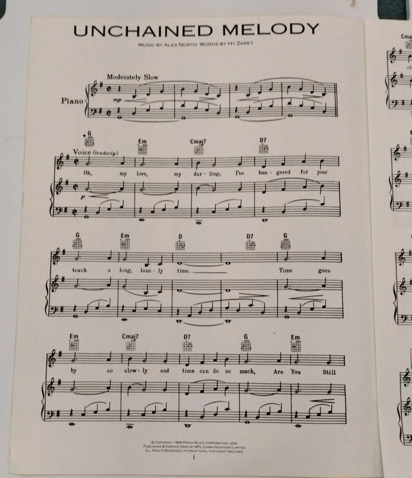 The Righteous Brothers - Unchained Melody - Sheet Music - 1990 film GHOST (F6) - Image 3 of 4