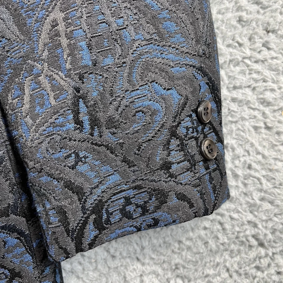 Chaqueta de Esmoquin AFTER SIX Rudofker Para Hombres 42R Negro Azul Blazer Jacquard Damasco Foto 3 de 4