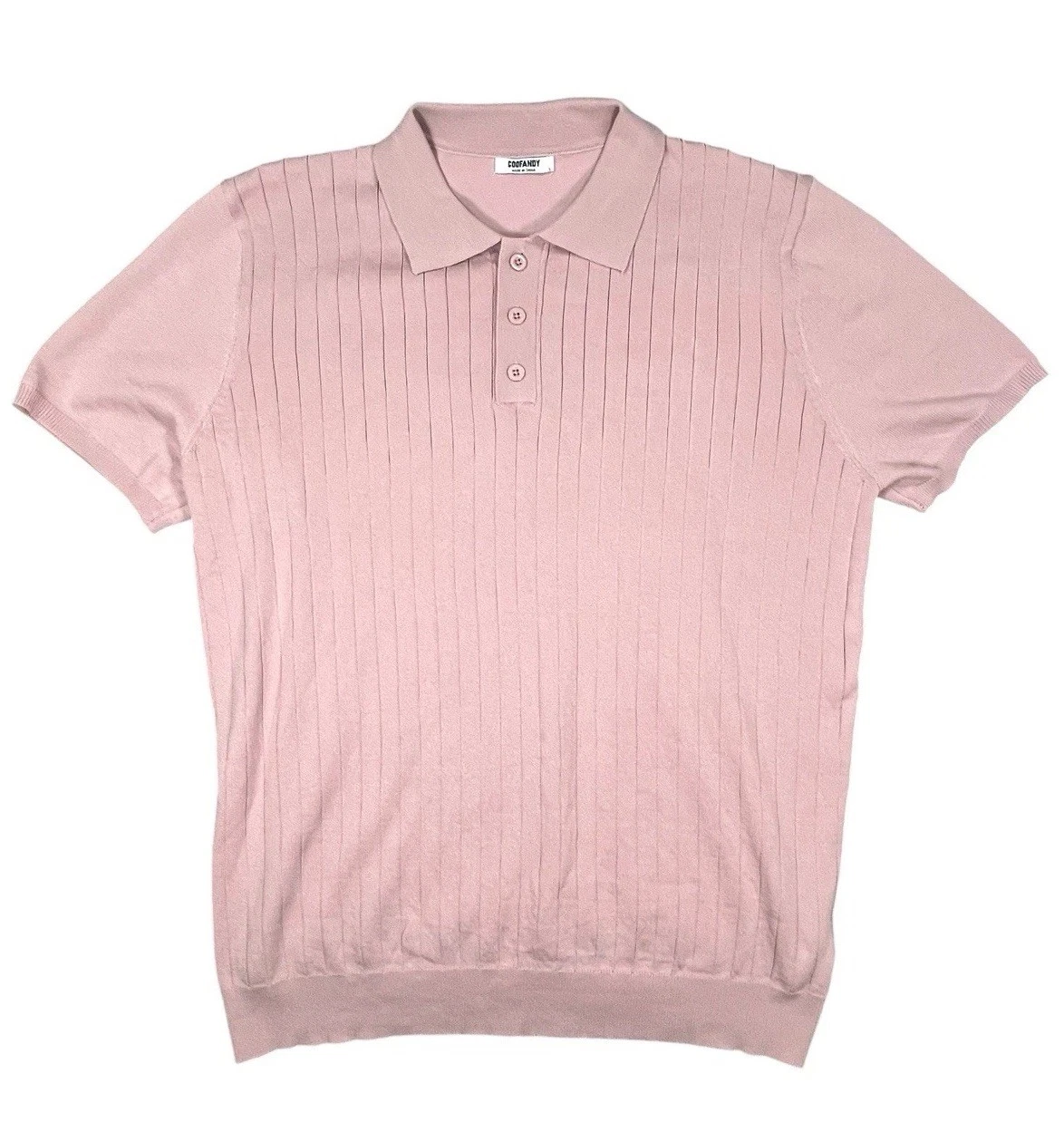 COOFANDY Mens Large Salmon Pink Knit Polo Pullover Short Sleeve Shirt