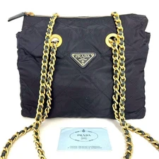 PRADA Nylon Shoulder Bag  Quilted Black Women triangle logo made in Italy Auth 