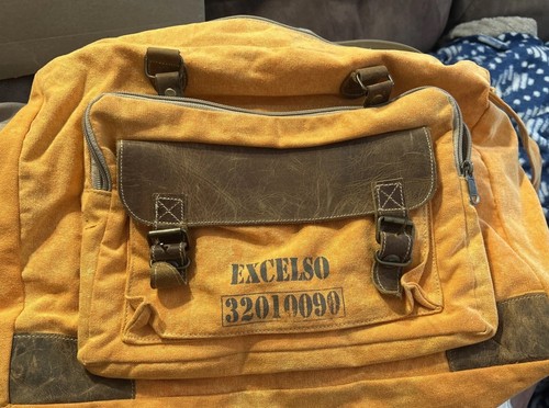 The Barrel Shack Orange Canvas & Leather Messenger Bag Adjustable