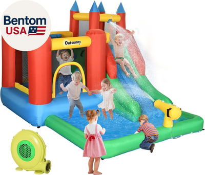 #ad 6 In 1 Kids Bounce House Inflatable Water Slide with Pool Water Cannon Climbin $427.71
