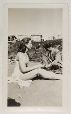 FOUND PHOTO Pretty Young Woman In Swimsuit On The Beach Snapshot Vtg 1940 s