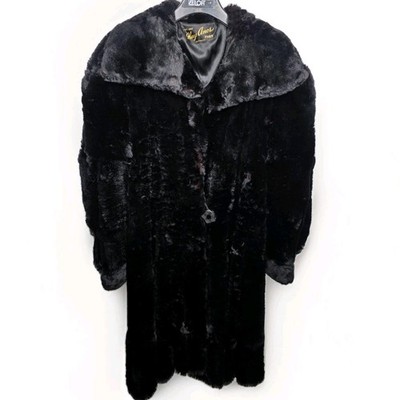 VTG Kay Anos Detroit Muskrat Sheered Fur Coat Full Length Hudson Seal Black Sz L