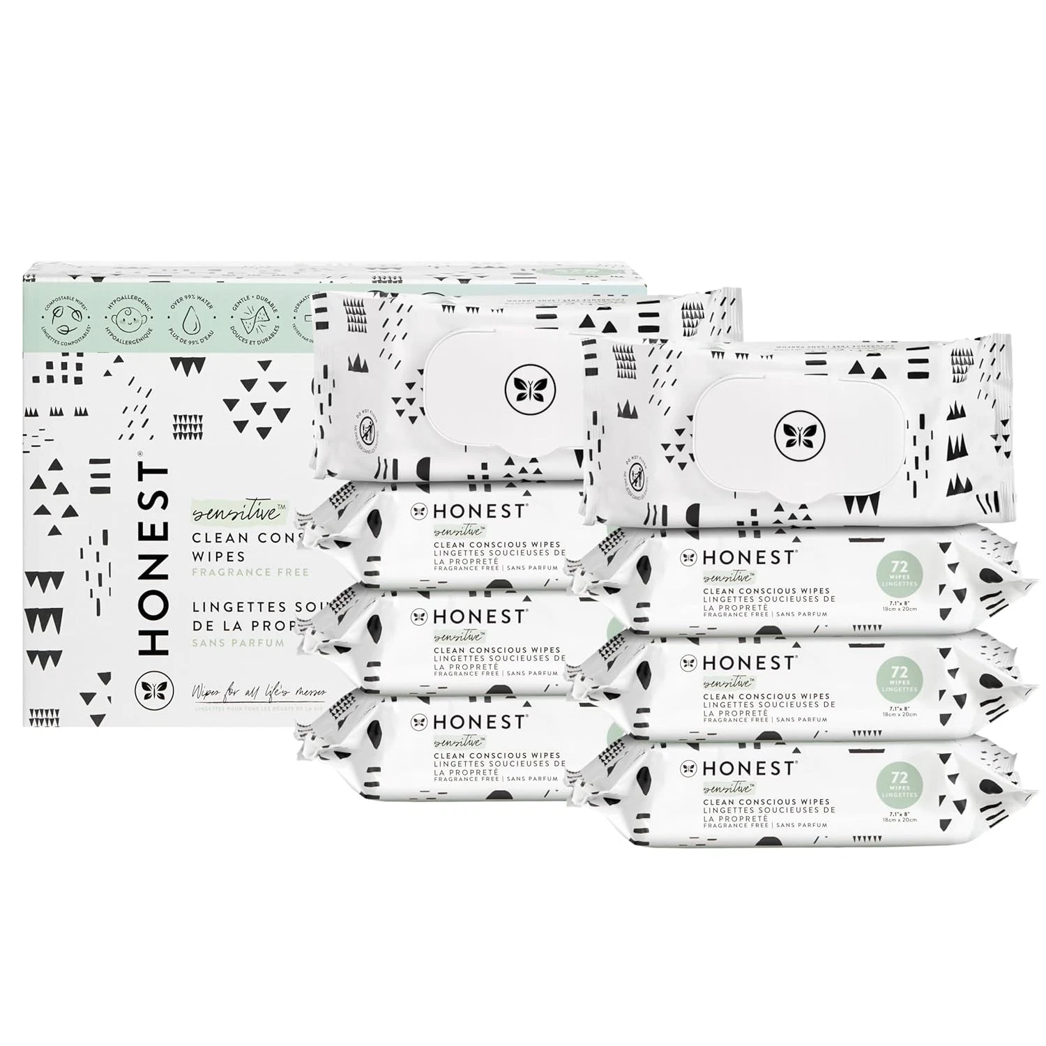 The Honest Company Clean Conscious 72 Count (Pack of 8), Pattern Play
