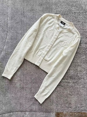 Chanel Cream CC Logo Button Wool Knit Cardigan Jumper Short