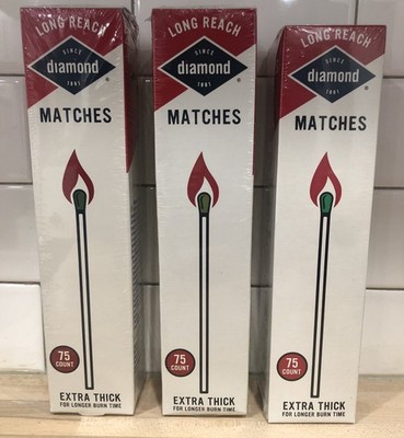 3- Diamond Long Reach Matches 75 Count box  225 Total Extra Thick Long Burn Time
