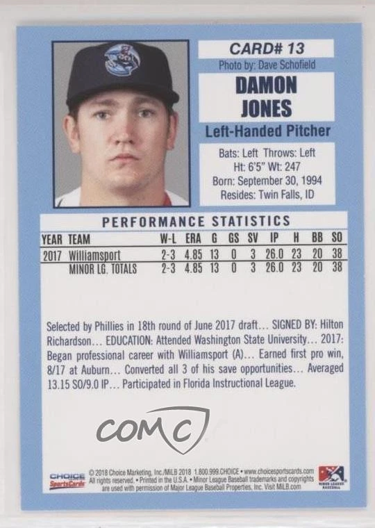 2018 Choice Lakewood Blueclaws Damon Jones #13 - Image 2 of 2