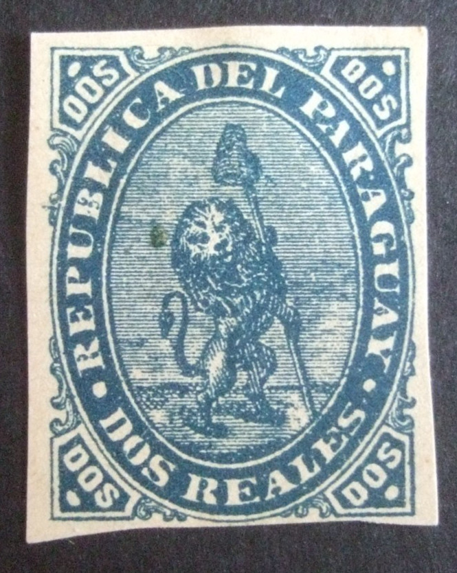 💥MOUNTED MINT 1878 PARAGUAY IMPERF 2r BLUE - SG. 3💥
