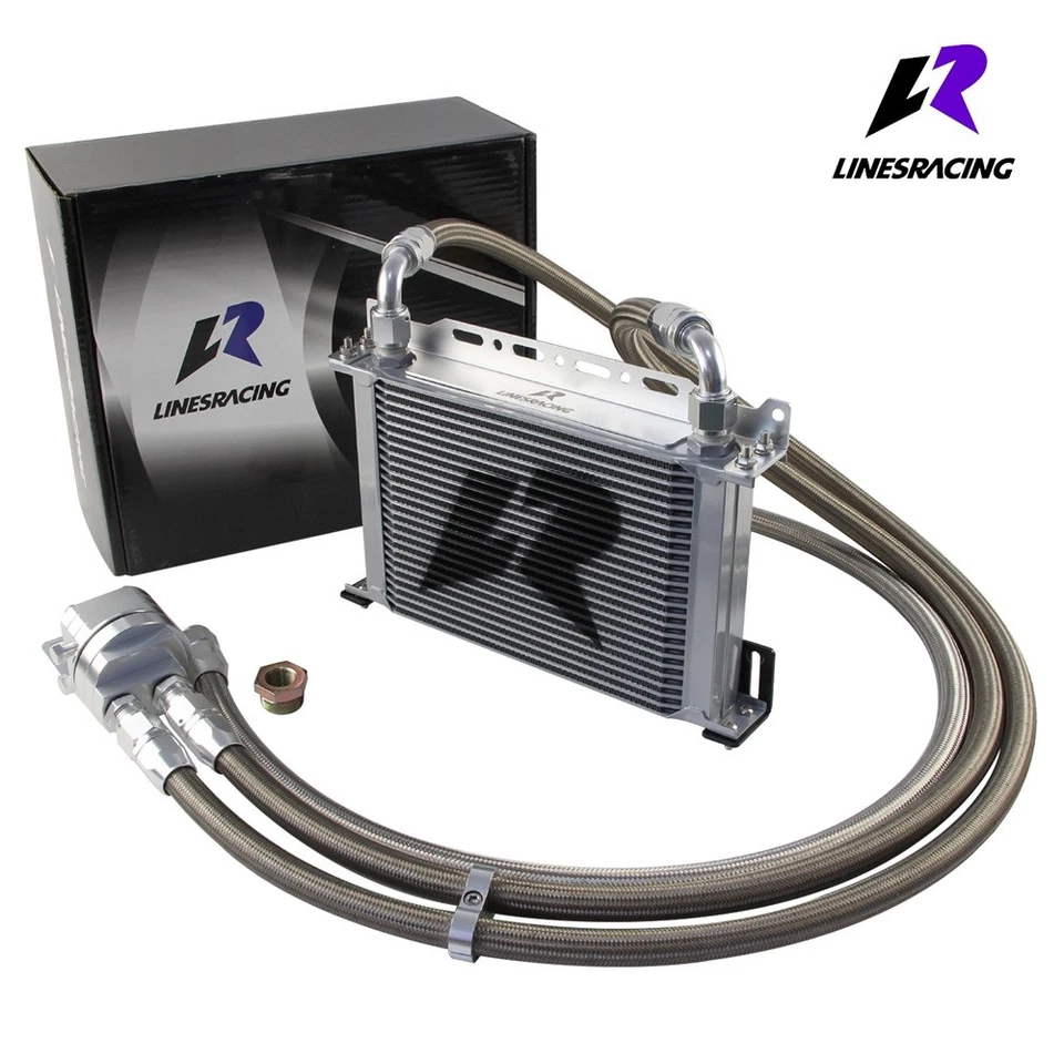 LR 25 Row AN10 Oil cooler w/Bracket+Filter Relocation Adapter Hose Kit Silver - Image 2 of 4