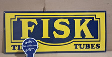 Fisk Tires Tubes  Porcelain Enamel Sign  36 x 15 Inches 1 Sided