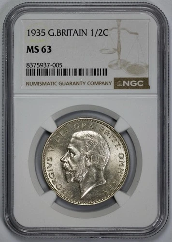 1935 Great Britain Silver 1/2C Half Crown NGC MS 63