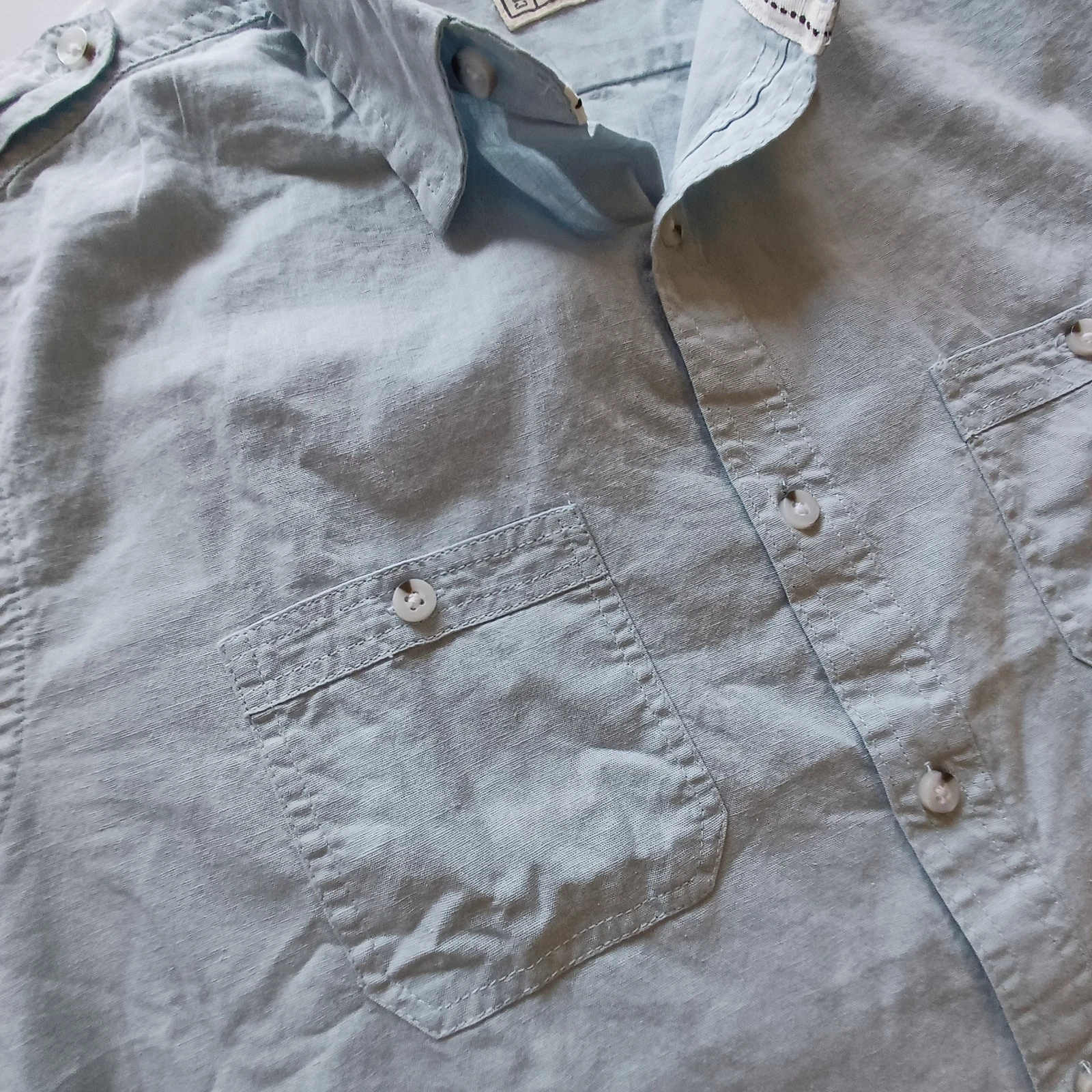 Alexander Julian colours L cotton/linen blue button shirt 70/30 new with tag