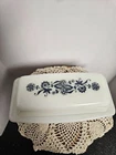Vintage Pyrex  Old Town Blue Onion  Covered 2 Piece Butter Dish Milk Glass 72-B