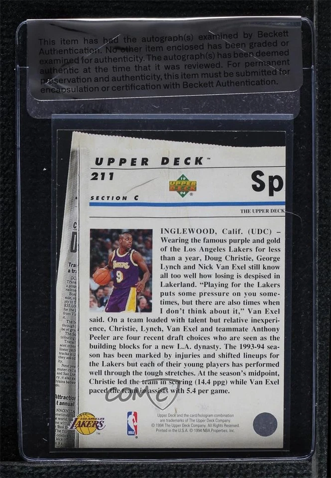 BAS 1993 Upper Deck Special Edition Electric Court Los Angeles Lakers Rookie RC - Image 2 of 2