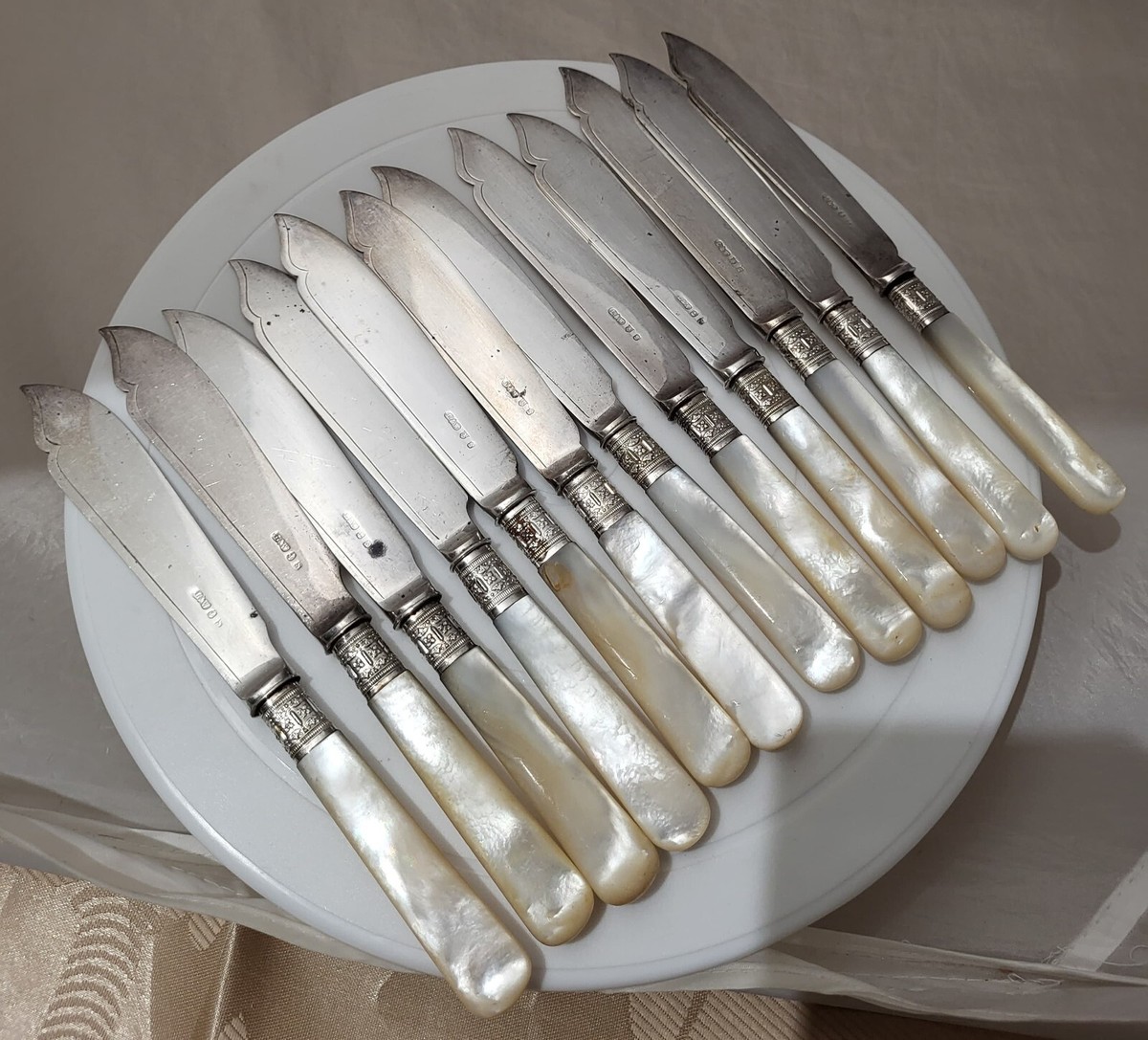 12 ANTIQUE Lee Wigfull Silver Color w/ Mother of Pearl