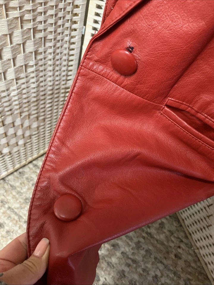 Vintage Global Identity G-III Sz Small Women’s Red Leather Trench Coat New - Image 4 of 4
