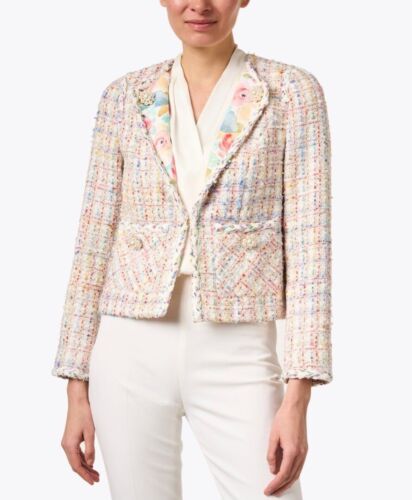 Giacca floreale multi tweed Edward Achour Paris taglia 36 US S - Foto 2 di 12