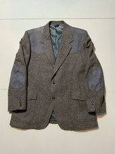 VTG Pendleton Herringbone Western Suede Trim Wool Country Coat Blazer Jacket 46