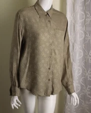 Field Manor Sz 10 M L Gold Champagne Silk Jacquard Floral Blouse Shirt Top