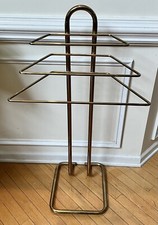 Vintage MCM Deco ATOMIC Brass Standing Towel Holder Rack Bathroom 3 Level Stand