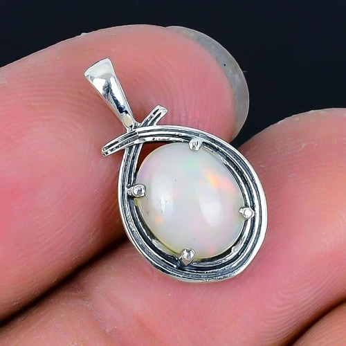 Ethiopian Opal Stone Sterling Silver Mother Elegant Engagement Ethnic Pendant