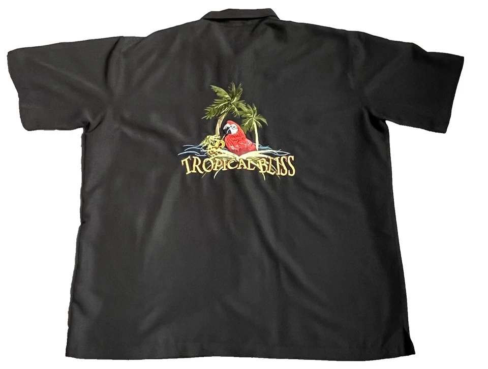 Solitude Men's Hawaiian Shirt Tropical Bliss  Embroidered Parrot  Black Size XXL - Image 4 of 4