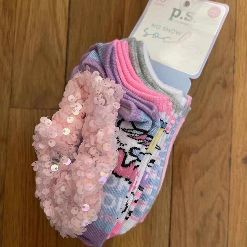 P.S. Aeropostale 10 pares de calcetines para niñas No Show S (4-6,5) y Scrunchie Foto 2 de 3