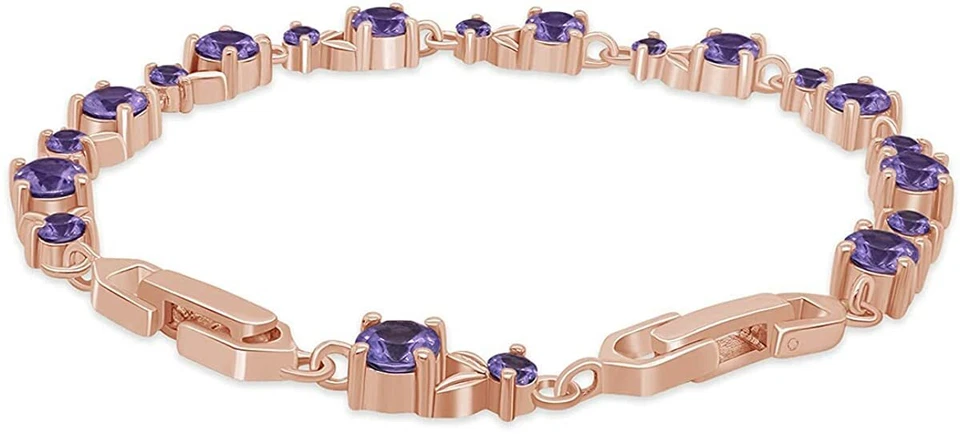 Pulseira de tênis simulada em forma de folha de ametista de diamante em prata folheada a ouro 14k - Imagem 2 de 4
