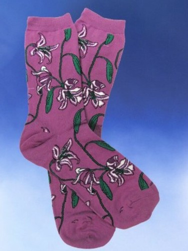 NWT Womens Stargazer Lily Floral Socks in Buttercream and Grape Purple - Picture 7 of 12