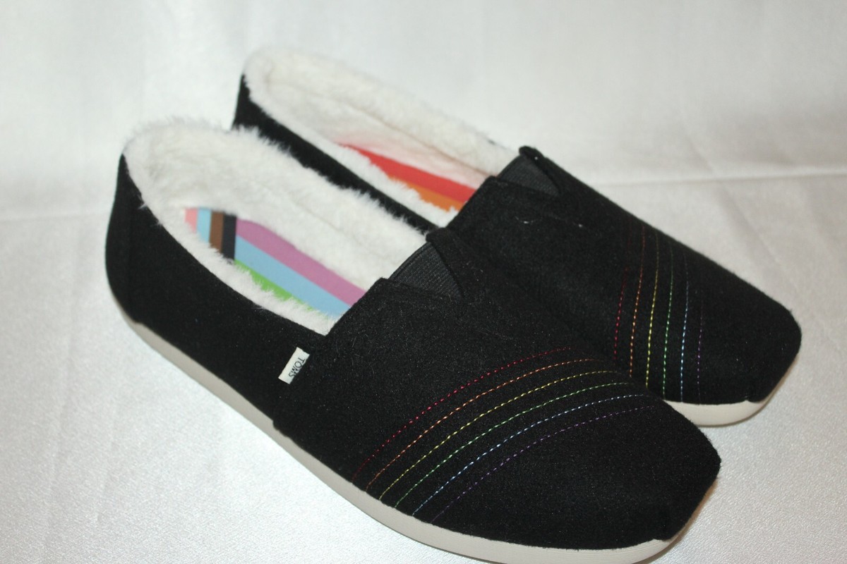 NEW! Toms Alpargata Mens Slip On Loafers Faux Fur Lined Black