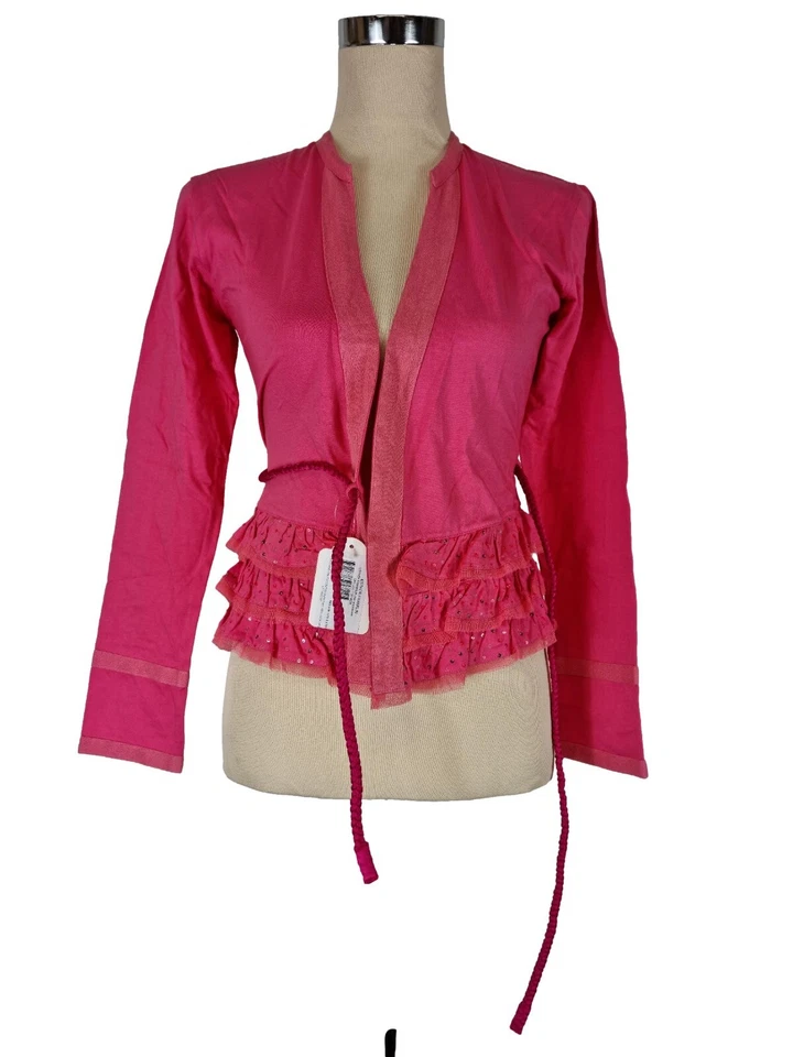 Chaqueta Blusa Envolvente de Camiseta Algodón Rosa Caliente Talla S/M Lentejuelas de Esther Franklin Foto 2 de 4