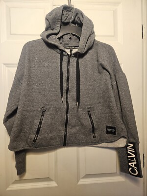 CK Calvin Klein Performance size Large Cropped Full Zip Fleece Logo Hoodie 